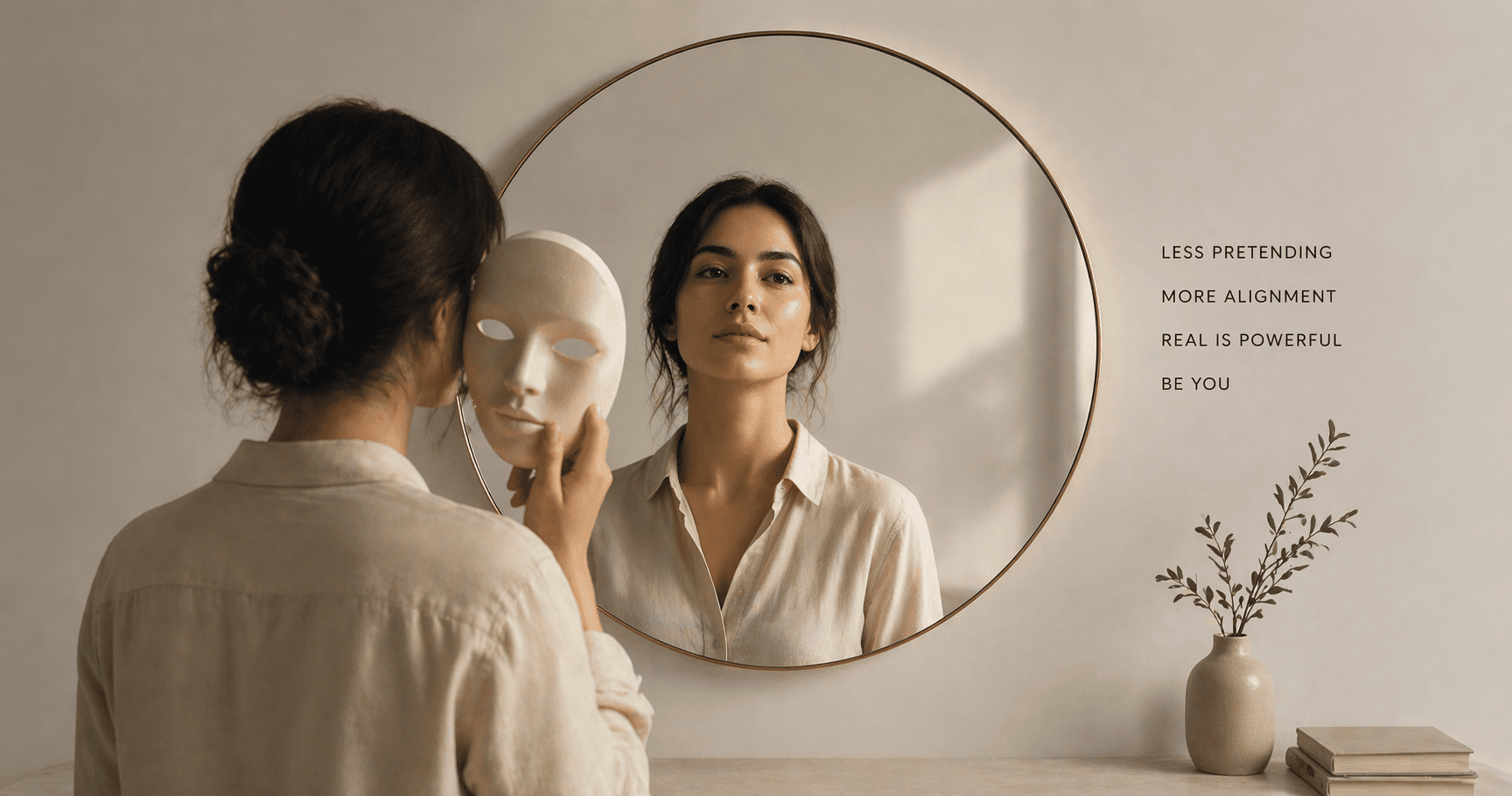 Person removing a mask / reflection becoming clearer