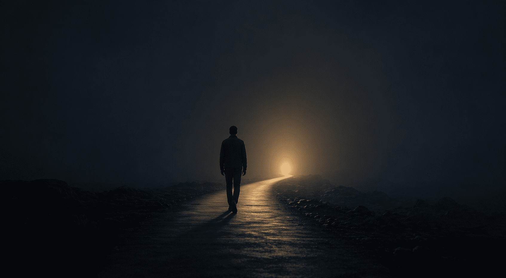 Person walking in darkness guided by a small light symbolic of Purpose Is the Only Thing That Keeps You in the Game